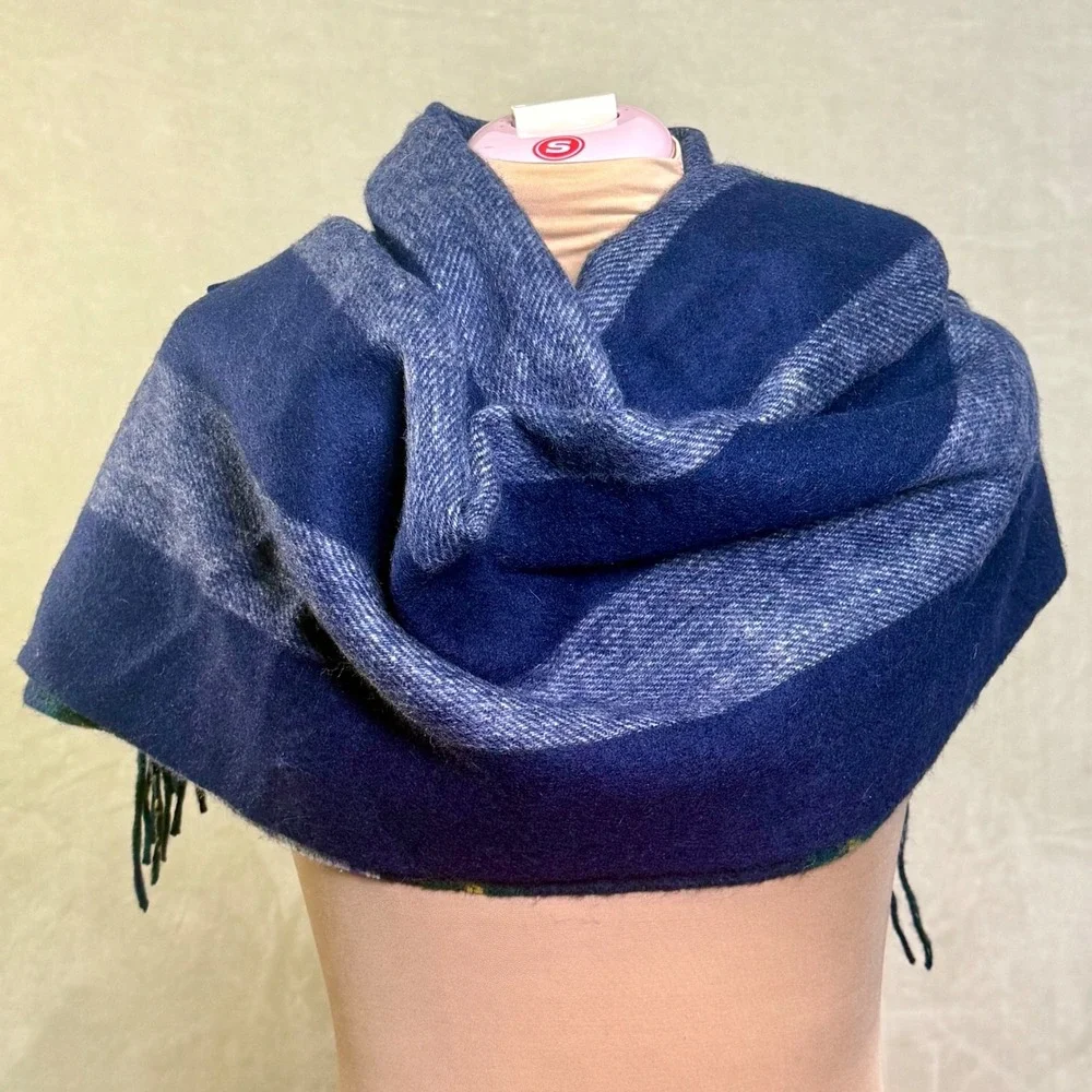 J.Crew Blanket Scarf Plaid Reversible Plaid Blue Fringe J Crew Preppy Academia